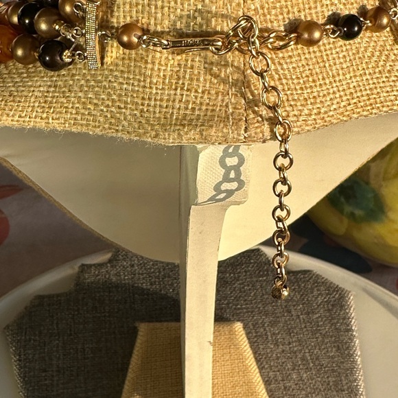 VTG Japan Glass Amber Black Fall Beaded Necklace bronze bead caps. - Picture 7 of 7